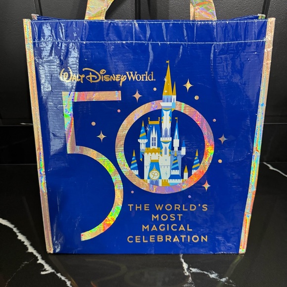 Title: Disney World 50th Anniversary Reusable Tote Bag Blue - Picture 3 of 5